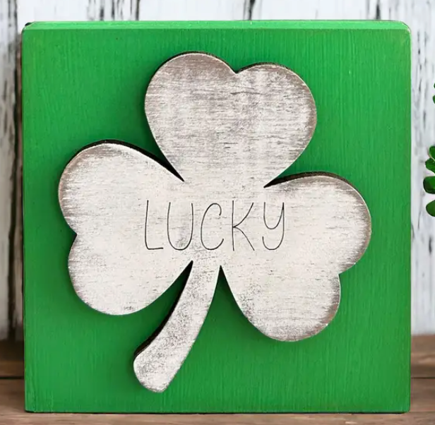 Lucky Clover Wood Block Sign
