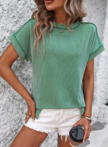 Backstitch Strip Short Sleeve Knit Casual T Shirts