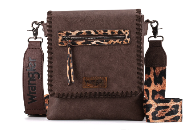 Wrangler Whipstitch Leopard Print Crossbody - Coffee