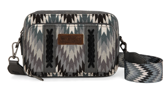 Wrangler Southwestern Pattern Dual Sided Print Crossbody Purse With Wallet Compartment