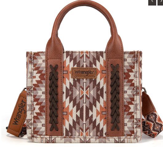 Wrangler Southwestern Pattern Dual Sided Print Mini Tote/Crossbody -BROWN