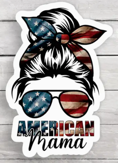 Messy Bun American Mama Vinyl Sticker
