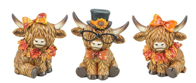 Harvest Highland Cow Tabletop 3 Asst