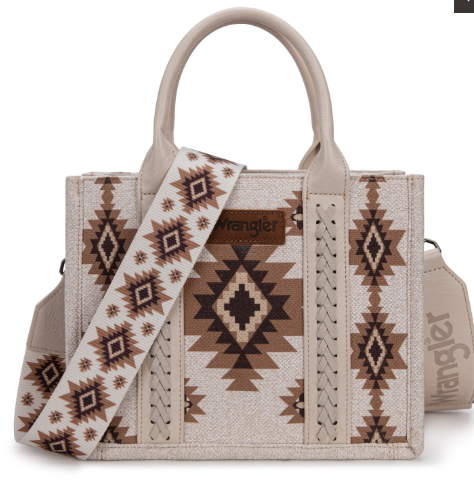 Wrangler Aztec Pattern Dual Sided Print -Tote/Crossbody -Beige