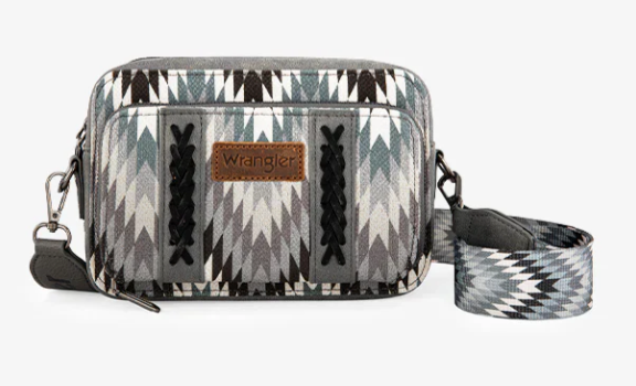 Wrangler Southwestern Pattern Dual Sided Print Crossbody Purse With Wallet Compartment