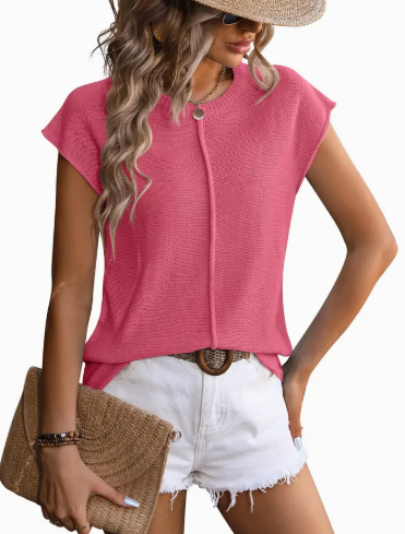 Crewneck Top, Knitted Chunky Needle Casual