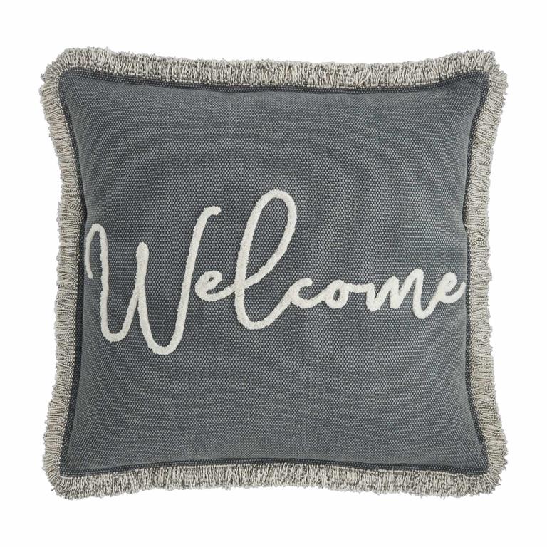 Mud Pie Blue Welcome Pillow