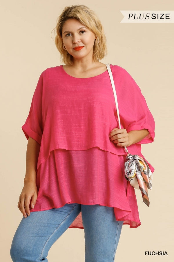 Umgee Cuffed 1/2 Sleeve Tunic Fuchsia