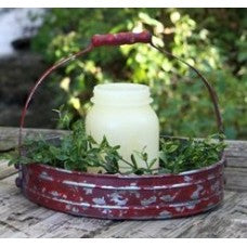 Red Distressed Metal Tray w/Handle