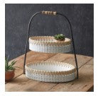 Whitewash Metal and Cane 2 Tier