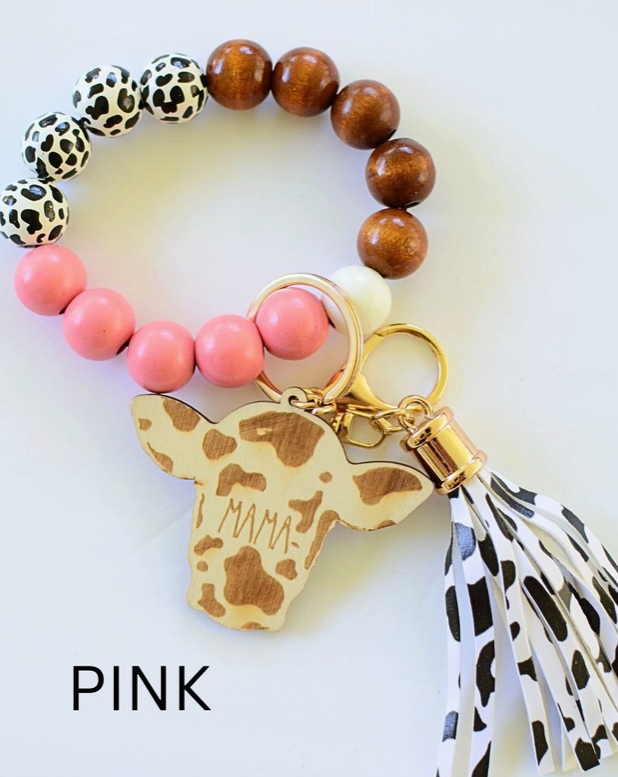 Mama Cow Beaded Key Ring