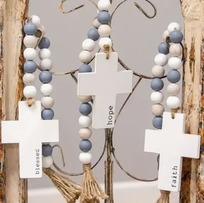Hope, Blessed, Faith Beaded Cross Hanger, Assorted