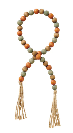 Orange/White/Green Beaded Tassel