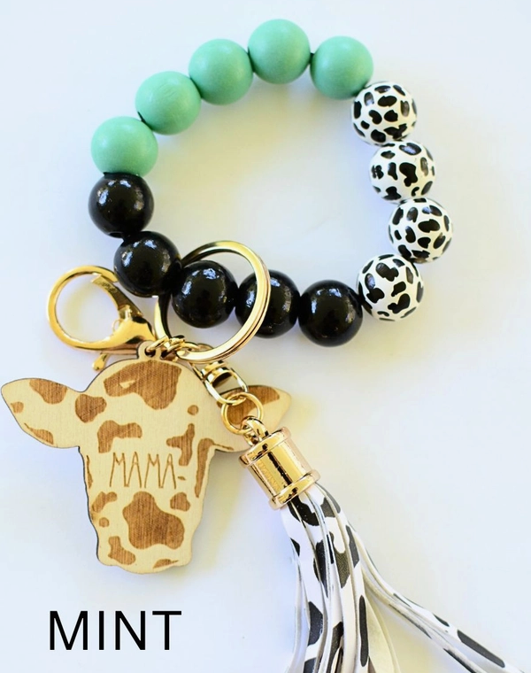 Mama Cow Beaded Key Ring