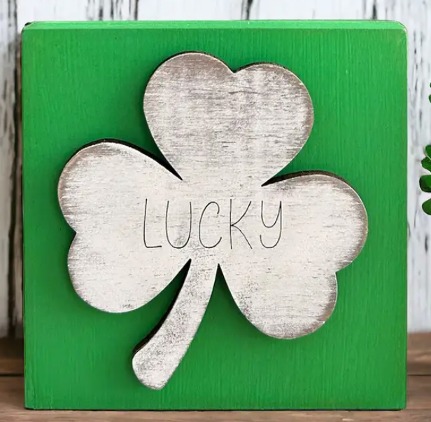 “Lucky” Clover Wood Block Sign