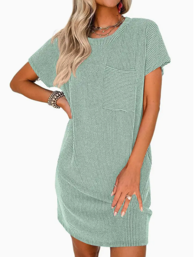 Casual T-Shirt Short-Sleeved Dress (with Pockets)