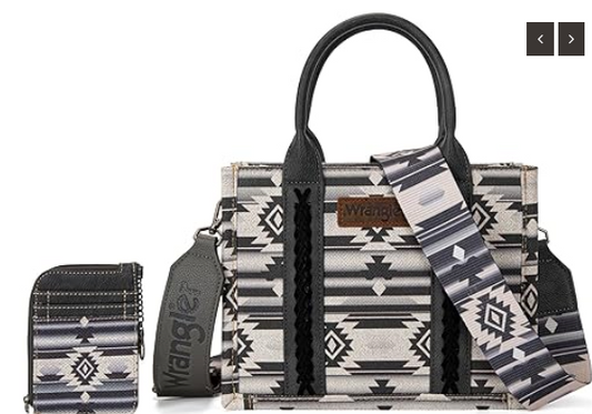 Wrangler Aztec Small Tote/Crossbody and Card Case Set 2Pc- Black