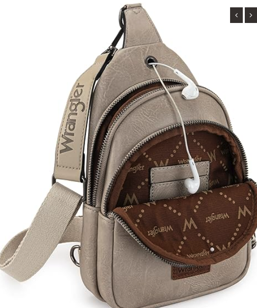 Wrangler Sling Bag/Crossbody/Chest Bag Dual Zippered Compartment -Light Grey