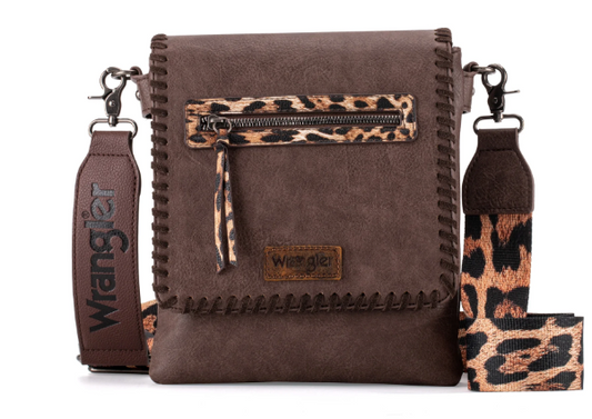 Wrangler Whipstitch Leopard Print Crossbody - Coffee