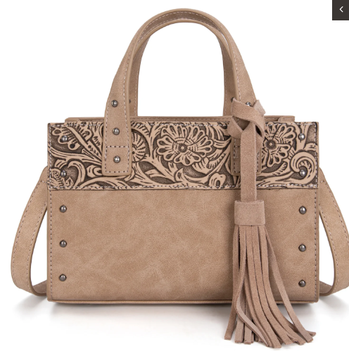 Wrangler Western Tooled Tote Crossbody-Khaki