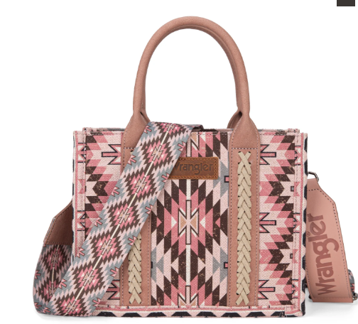 Wrangler Southwestern Pattern Dual Sided Print -Tote/Crossbody - DARK PINK