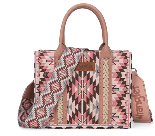 Wrangler Southwestern Pattern Dual Sided Print -Tote/Crossbody - DARK PINK