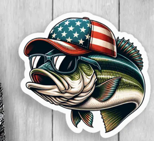 Patriotic Bass Fish Vinyl Sticker