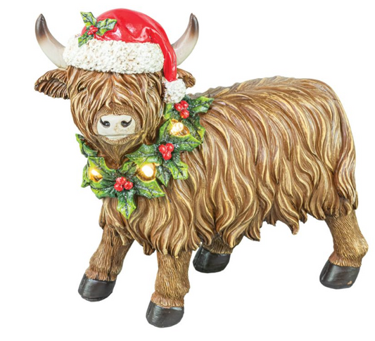 Highland Cow Holly Wreath Light Up
