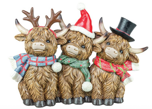 Highland Cow Holiday Characters Trio