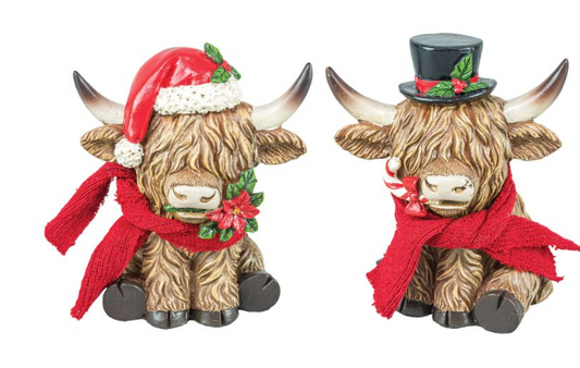 Festive Highland Cow Tabletop 2 Asst