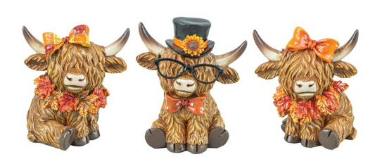 Harvest Highland Cow Tabletop 3 Asst