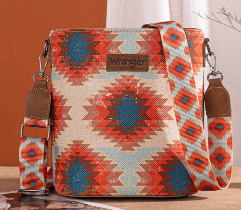 Wrangler Aztec Distressed Print Dual Sided Crossbody - Burgundy
