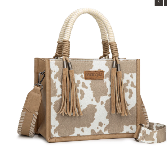 Wrangler Cow Print Tote/Crossbody -Khaki
