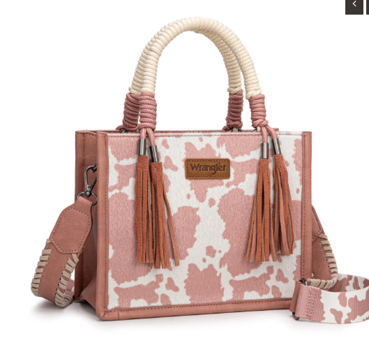 Wrangler Cow Print Tote/Crossbody -Pink