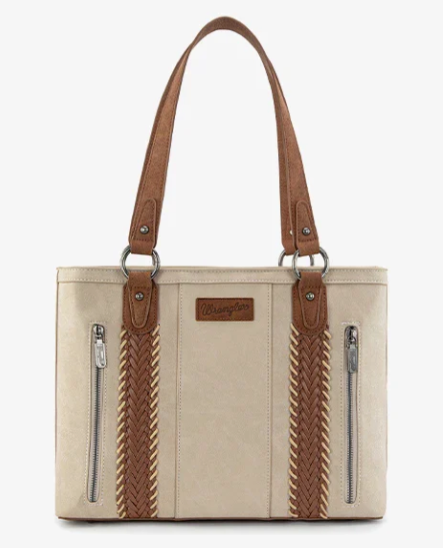 Wrangler Braided Whipstitch Zippered Tote Beige