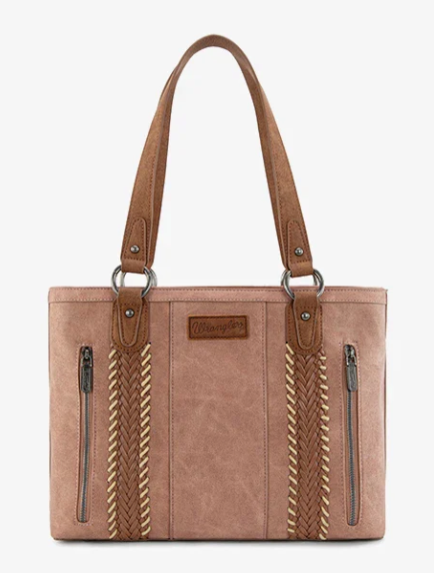 Wrangler Braided Whipstitch Zippered Tote Pink