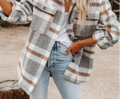 Women's Plaid Button Flannel Shirt Jacket