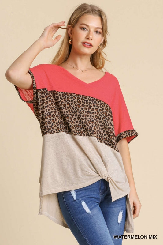 Short Sleeve Animal Print Colorblock Watermelon Mix MD