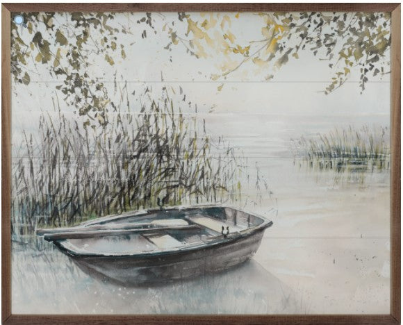 Wooden Boat on lake 20"x16"