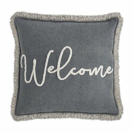 Mud Pie Blue Welcome Pillow