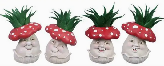 Resin Mushroom Figurine w/ Artificial Plant,