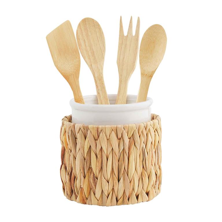 Mud Pie Hyacinth Utensil Crock Set