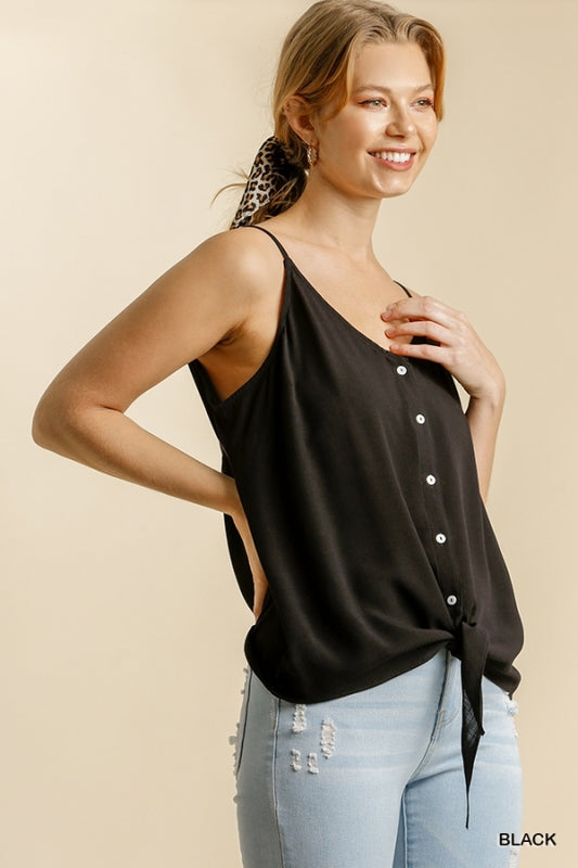 Spaghetti Strap Button Down Black