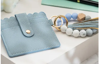 Leather Keychain Wallet with Wristlet Bangle Bracelet