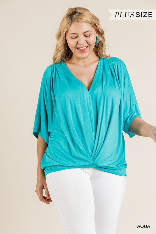 Short Bell Sleeve V-Neck Aqua