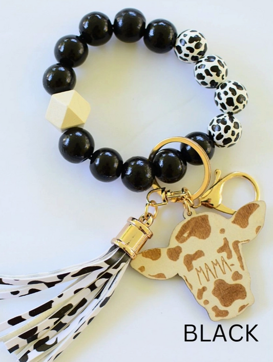 Mama Cow Beaded Key Ring