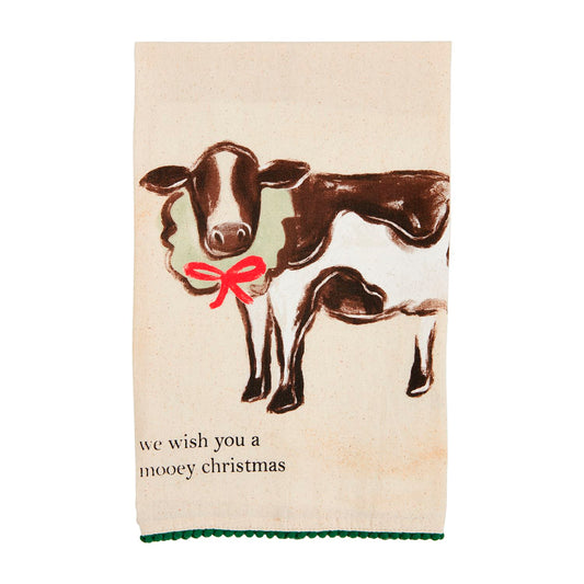 Mud Pie Cow Christmas Farm Towel