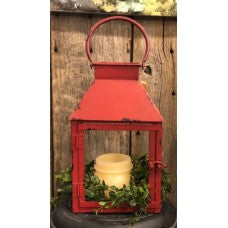 Red Distressed Candle Lantern