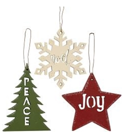 Peace, Joy, Noel Ornament Asstd