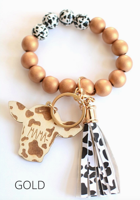 Mama Cow Beaded Key Ring